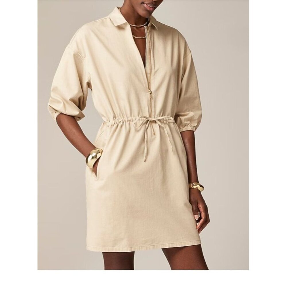 J.Crew Cinched zip-up dress in‎ drapey cotton preppy oversized sz XXS